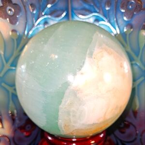 Pistachio Calcite Tranquility Sphere w/ Wooden Holder_93mm